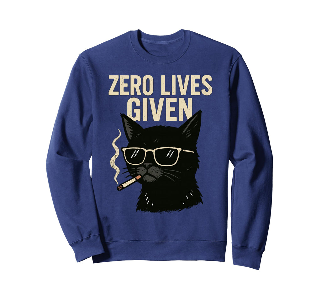 Rebellious Black Cat Smoking Zero Lives Sweatshirt - Unique Graphic Unisex