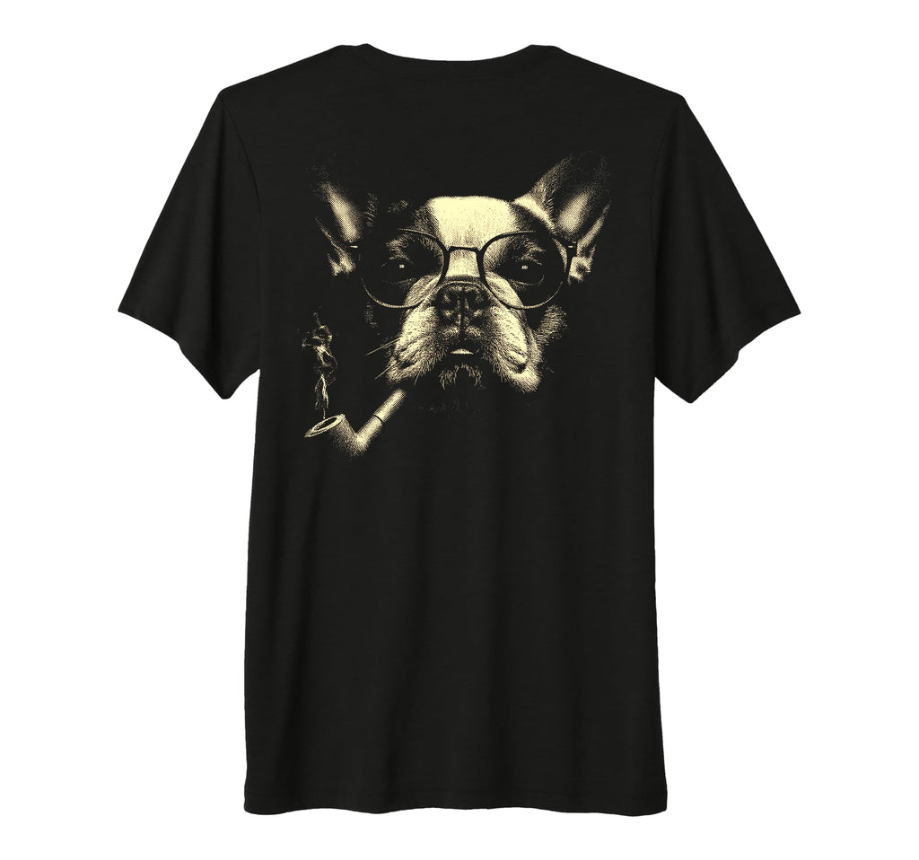 French Bulldog Glasses Smoking Pipe T-Shirt - Casual Everyday Wear Unisex