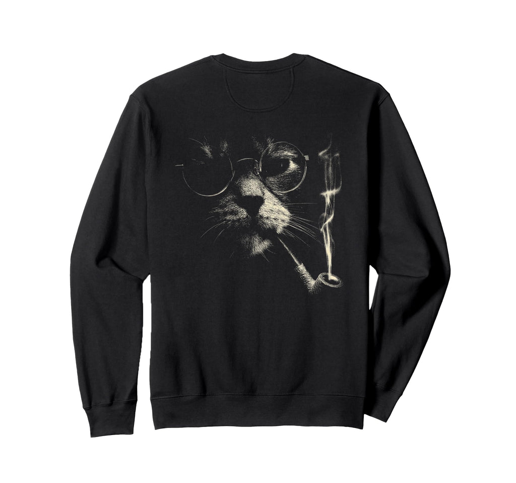 Cat Smoking Pipe Glasses Meme Sweatshirt - Custom Art Print for Adults