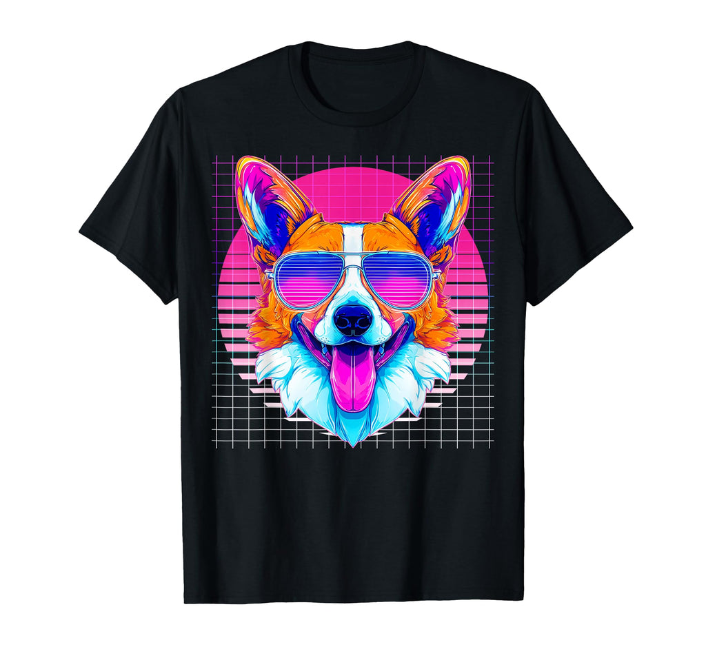 Corgi Sunglasses Dog Vaporwave Aesthetic T-Shirt - Graphic Print Men Women