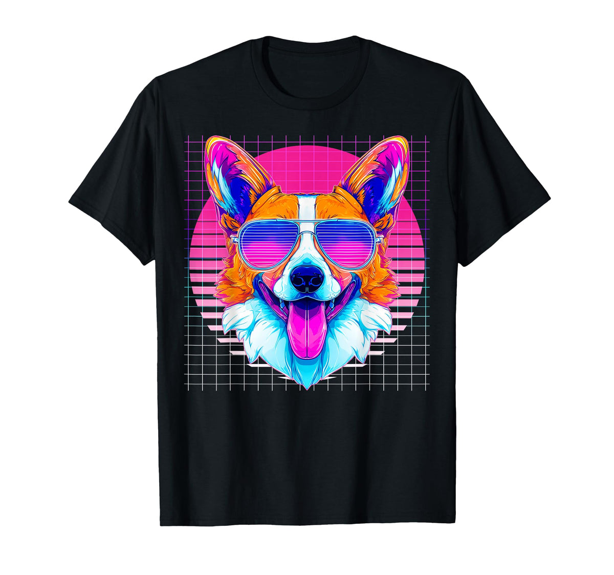 Corgi Sunglasses Dog Vaporwave Aesthetic T-Shirt - Graphic Print Men Women