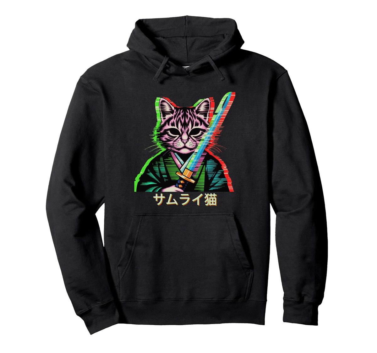 Japanese Vaporwave Samurai Cat Vaporwave Hoodie - Unique Graphic Men Women
