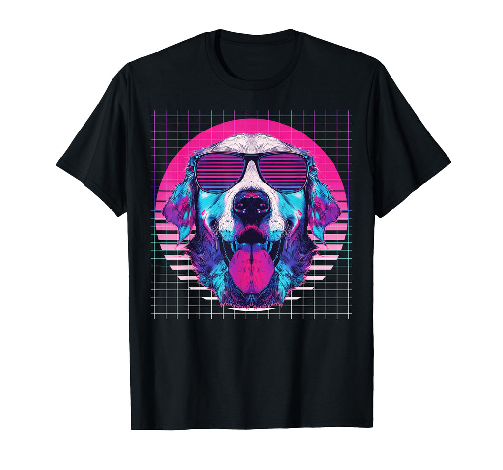 Golden Retriever Sunglasses Dog Vaporwave T-Shirt - Trendy Graphic Unisex