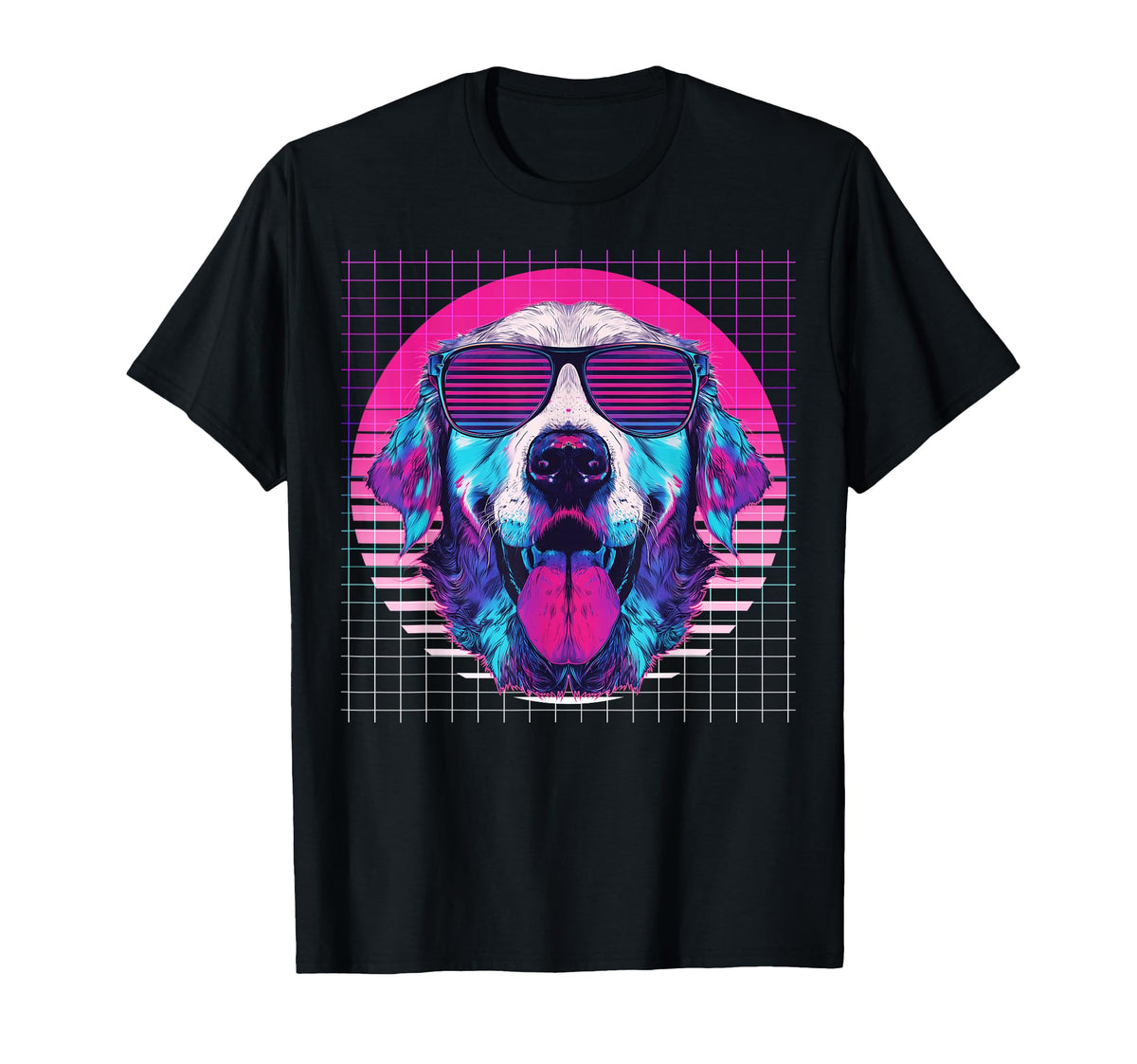Golden Retriever Sunglasses Dog Vaporwave T-Shirt - Trendy Graphic Unisex