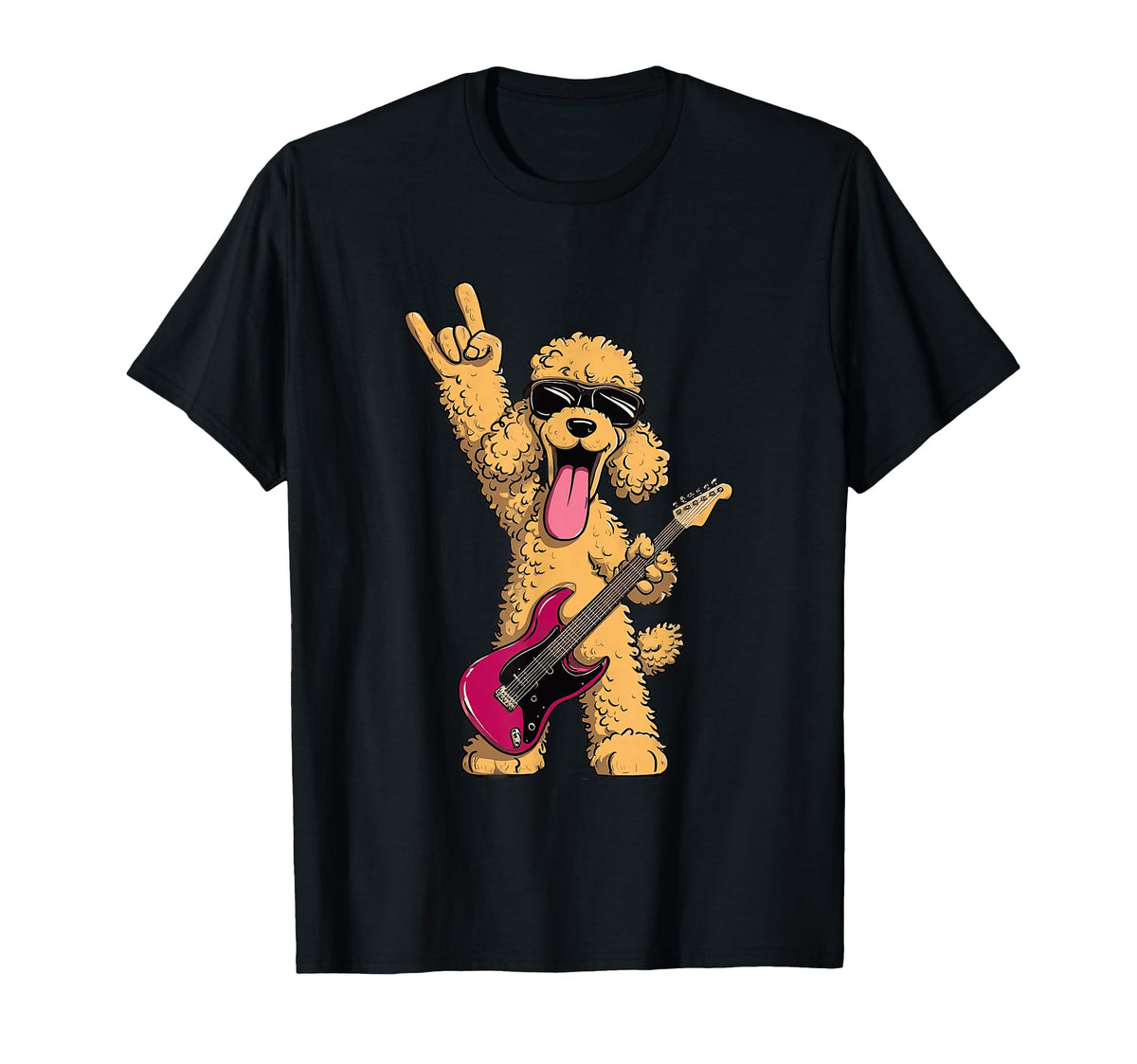 Rock Dog Poodle Guitar Player Funny T-Shirt - Unique Graphic for Adults