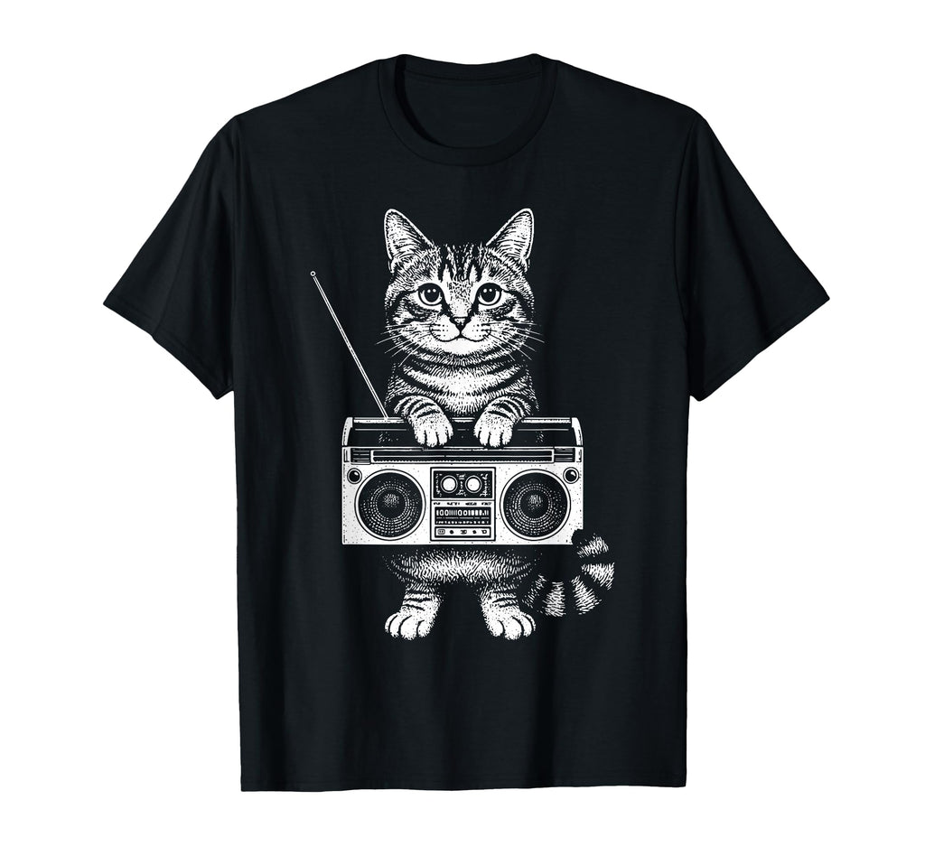 Cat Boombox Kitten Box Radio Cd Player T-Shirt - Graphic Print Men Women