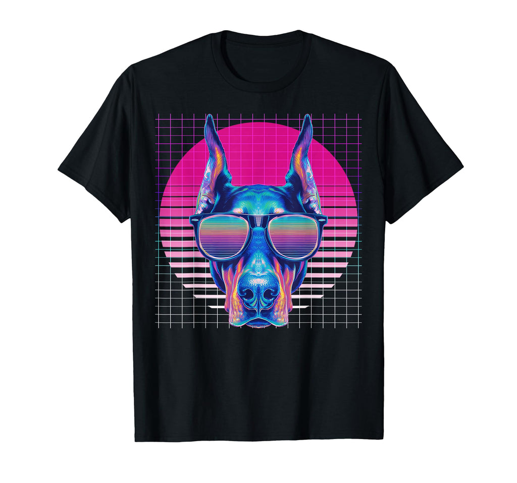 Doberman Sunglasses Dog Vaporwave T-Shirt - Novelty Apparel Unisex