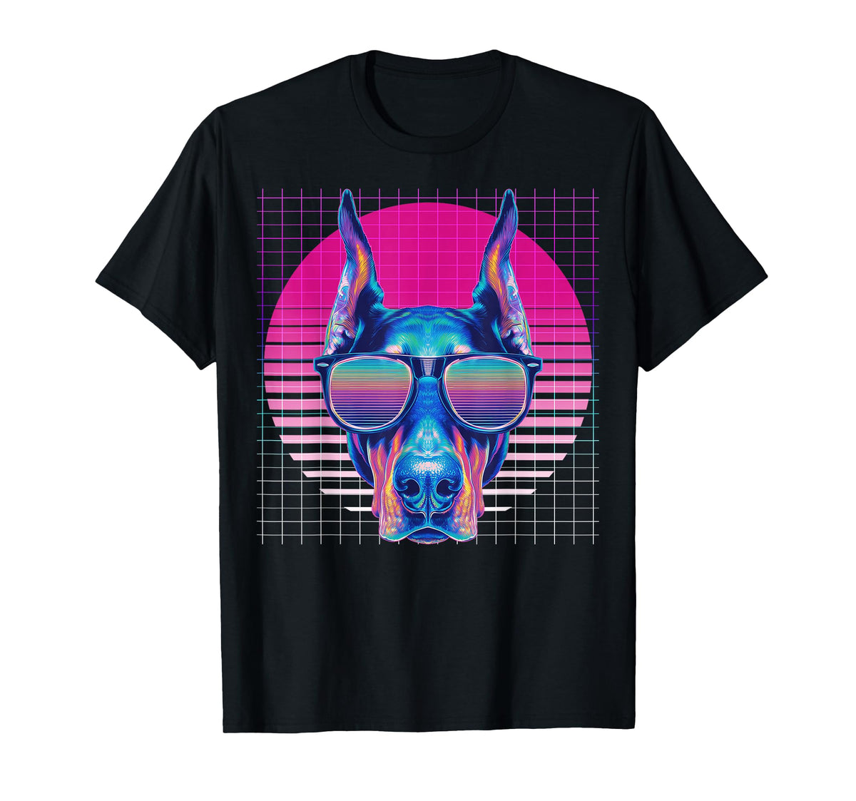 Doberman Sunglasses Dog Vaporwave T-Shirt - Novelty Apparel Unisex