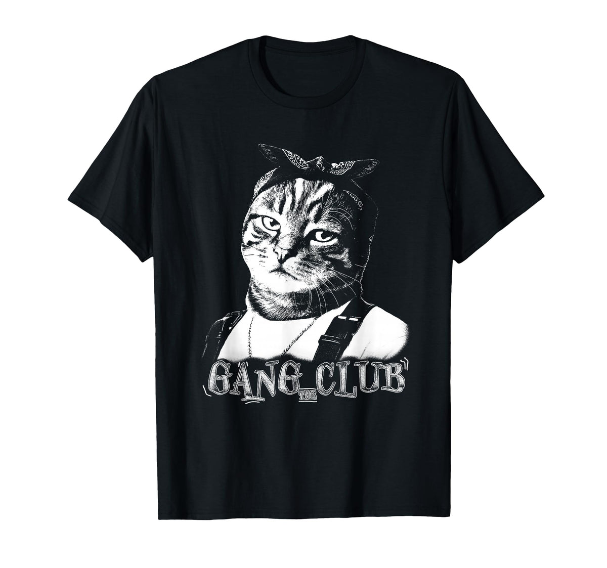 Gang Club Cat Bandana 90S Hip Hop Old T-Shirt - Streetwear Style Unisex