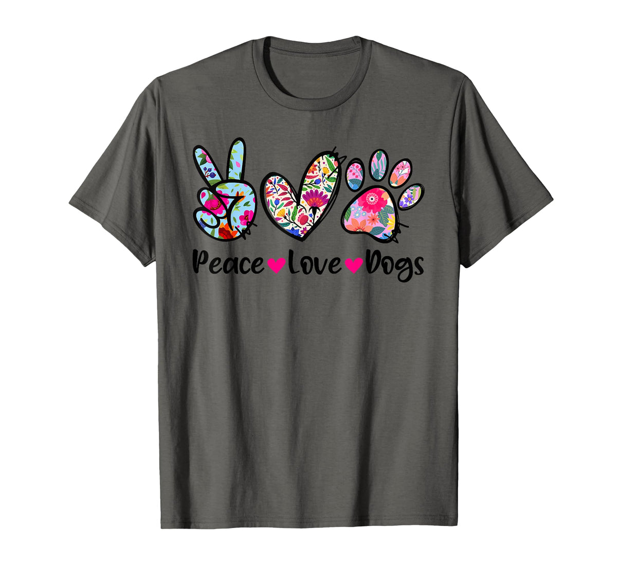 Peace Love Dogs Floral Dog Paw Dog T-Shirt - Custom Art Print Men Women