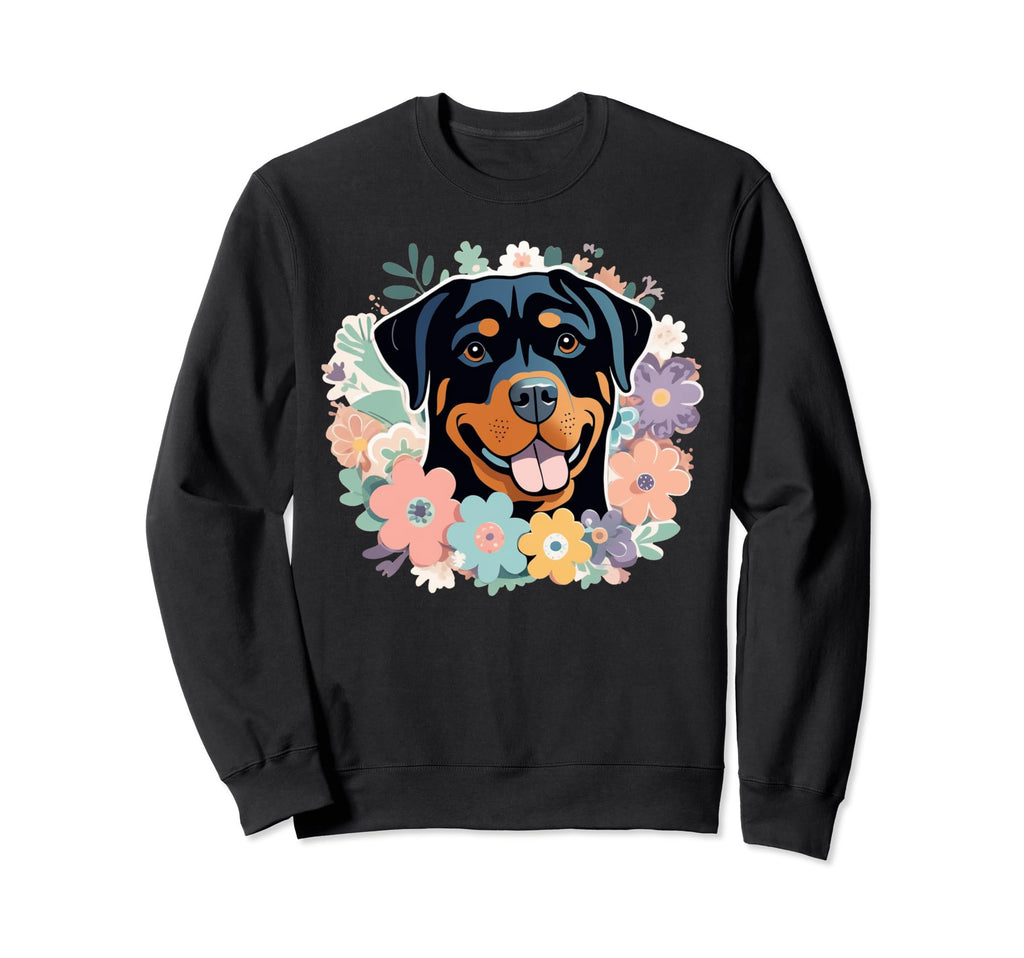 Rottweiler Dog Floral Flowers Boho Sweatshirt - Graphic Print for Adults