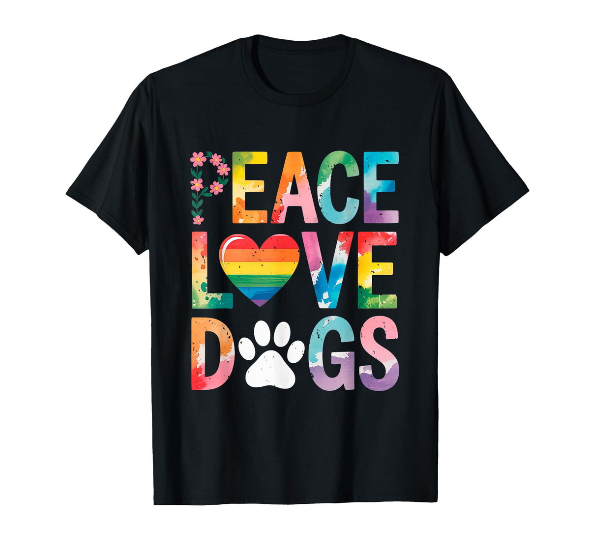 Peace Love Dogs Hippie Dog Lover T-Shirt - Custom Art Print for Adults