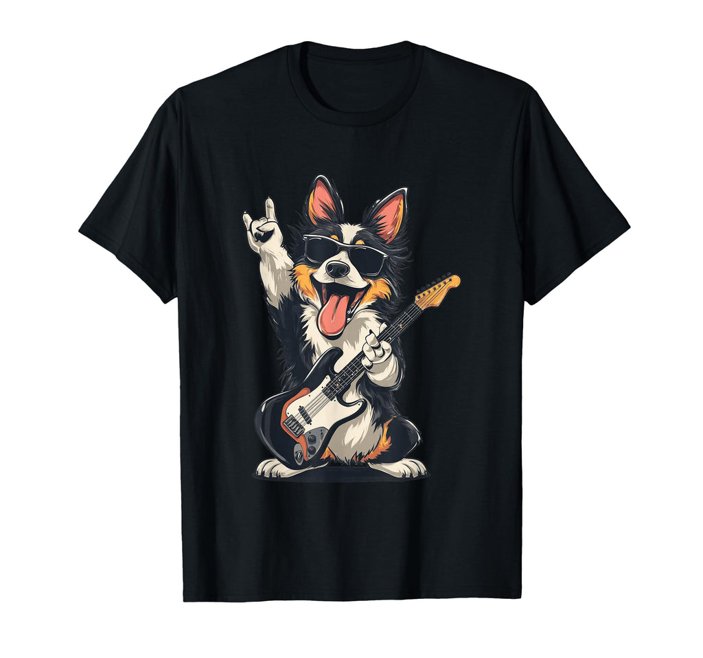 Funny Corgi Dog Playing Guitar Rock Music T-Shirt - Streetwear Style Unisex