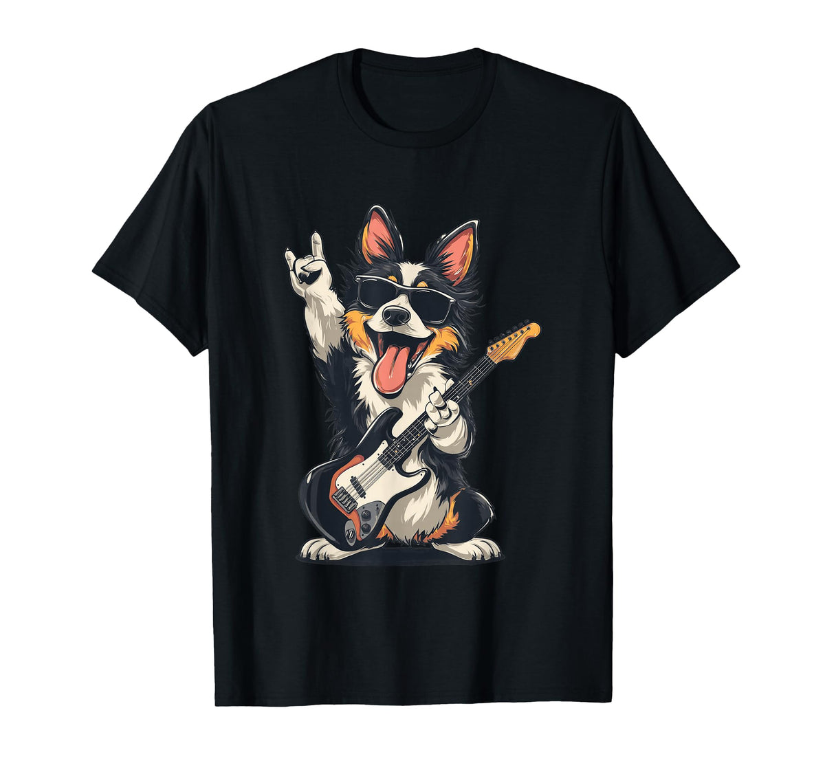Funny Corgi Dog Playing Guitar Rock Music T-Shirt - Streetwear Style Unisex