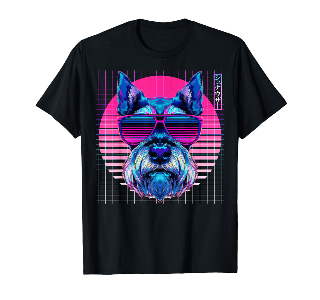 Schnauzer Sunglasses Dog Vaporwave T-Shirt - Unique Graphic Men Women