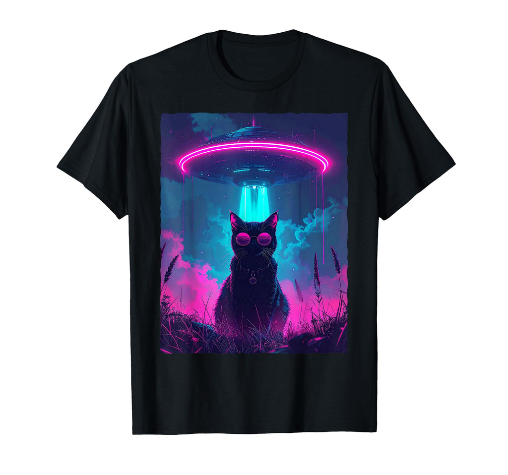 80S Synthwave Black Cat Ufo Alien