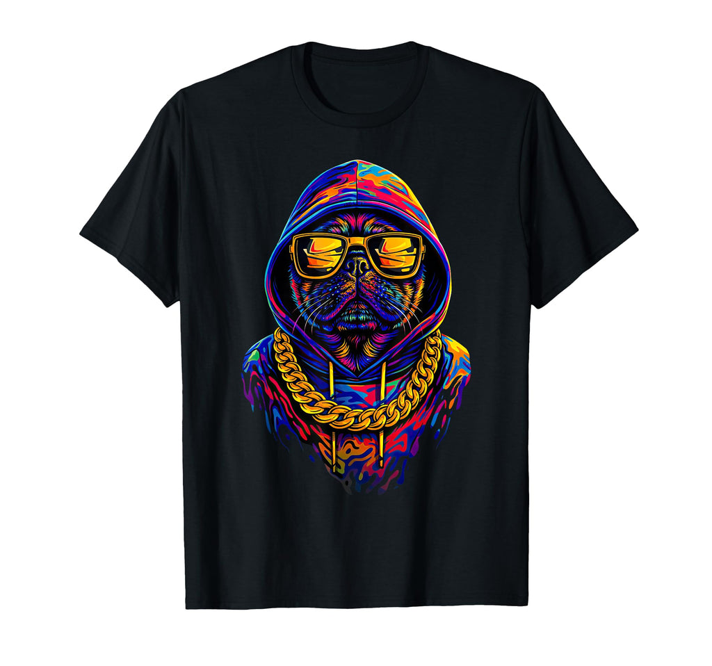 Hip Hop Dog Pug Old School 80S 90S T-Shirt - Unique Graphic Men Women