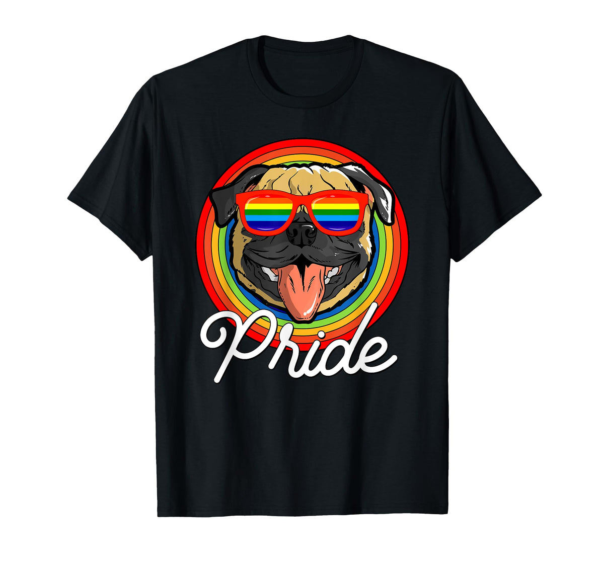 Pug Lgbt Pride Dog Rainbow Sunglasses T-Shirt - Trendy Graphic for Adults