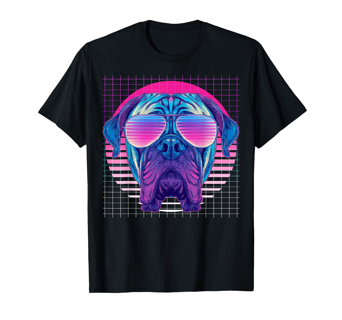 Bullmastiff Sunglasses Dog Vaporwave T-Shirt - Streetwear Style for Adults