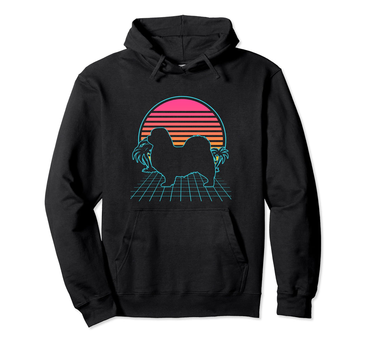 Tibetan Spaniel 80S Vaporwave Aesthetic Dog Hoodie - Trendy Graphic Unisex
