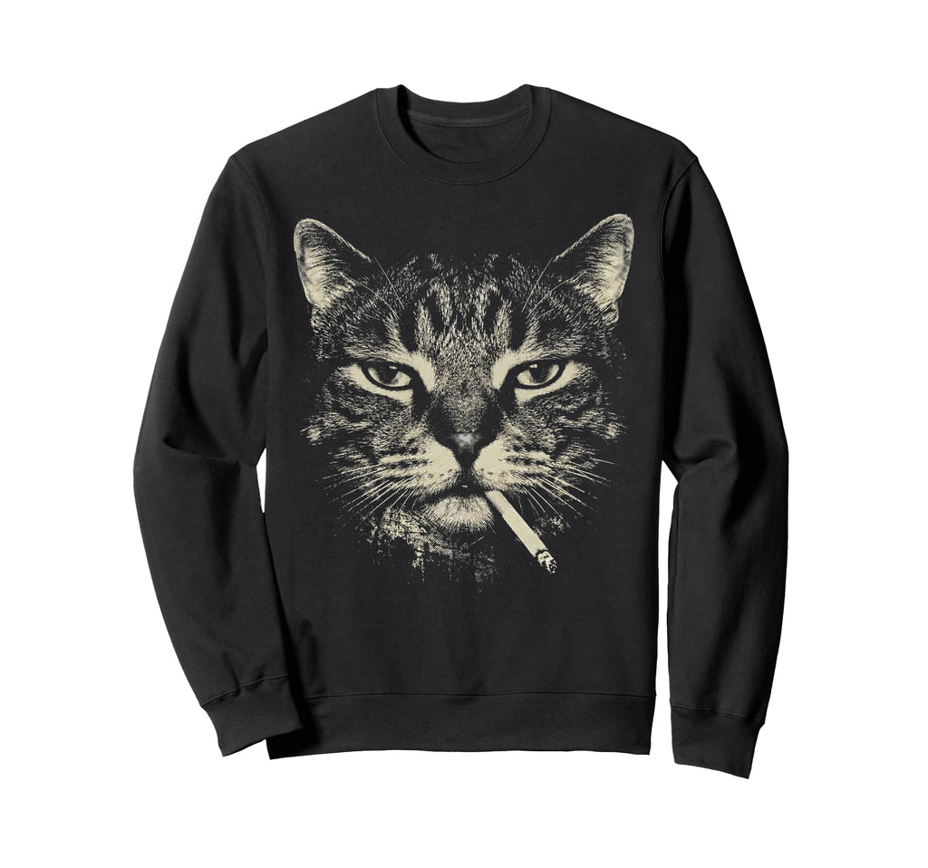 Funny Tabby Cat Smoking Cigarette Meme Sweatshirt - Graphic Print Unisex