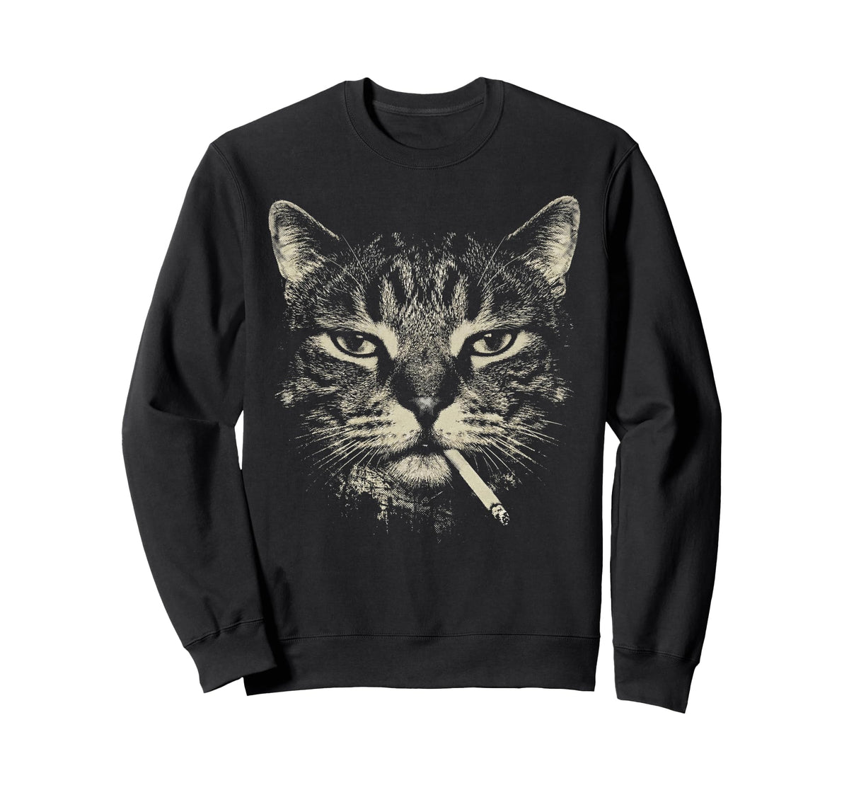 Funny Tabby Cat Smoking Cigarette Meme Sweatshirt - Graphic Print Unisex