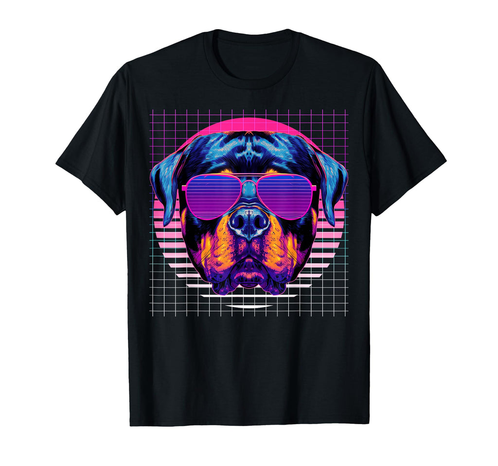 Rottweiler Sunglasses Dog Vaporwave T-Shirt - Unique Graphic Men Women