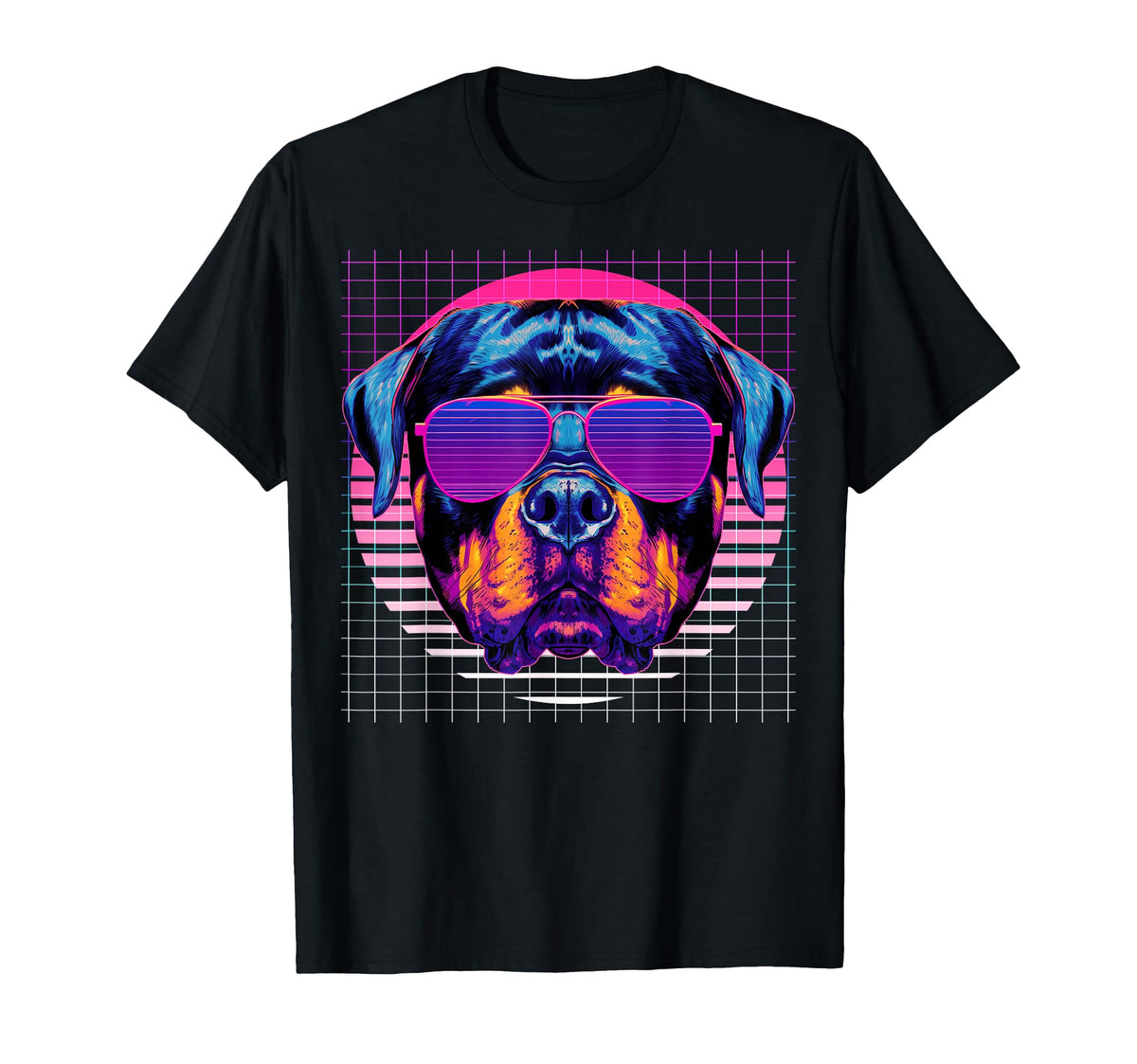 Rottweiler Sunglasses Dog Vaporwave T-Shirt - Unique Graphic Men Women