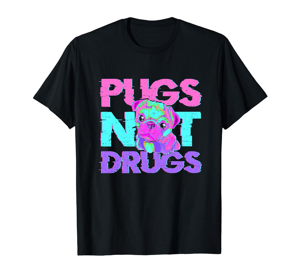 Pugs Not Drugs Dog Vaporwave T-Shirt - Minimalist Print Men Women