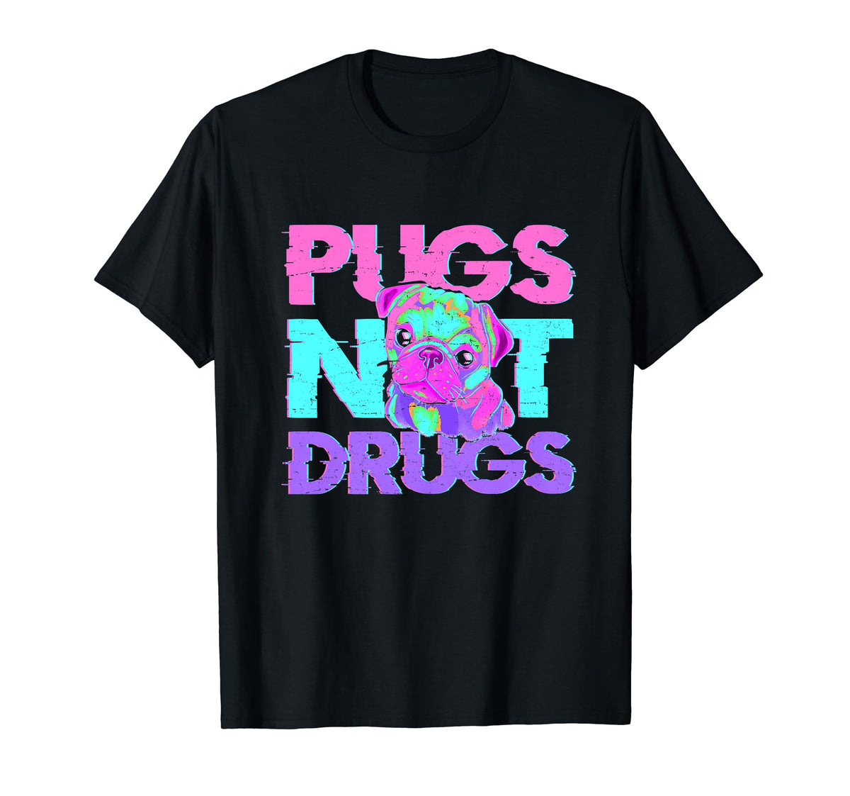 Pugs Not Drugs Dog Vaporwave T-Shirt - Minimalist Print Men Women