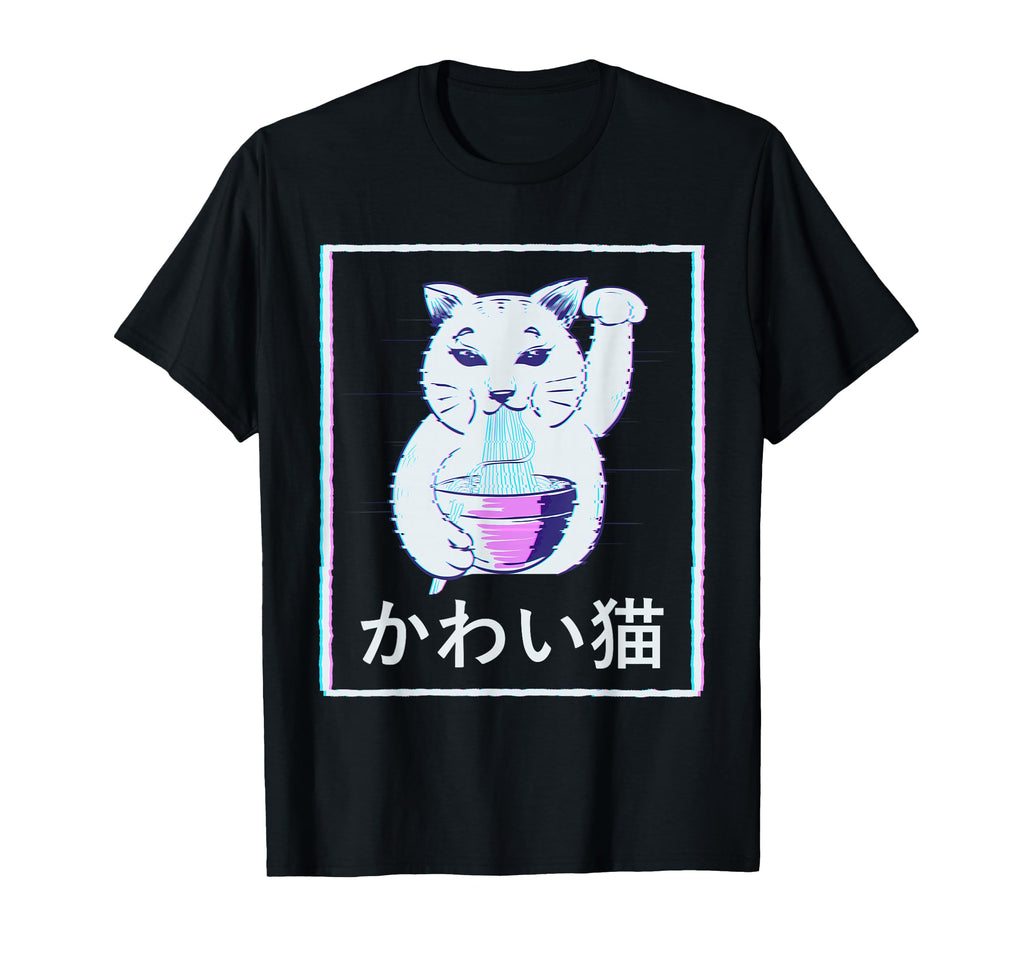 Maneki Neko Cat Ramen Noodles T-Shirt - Casual Everyday Wear Unisex