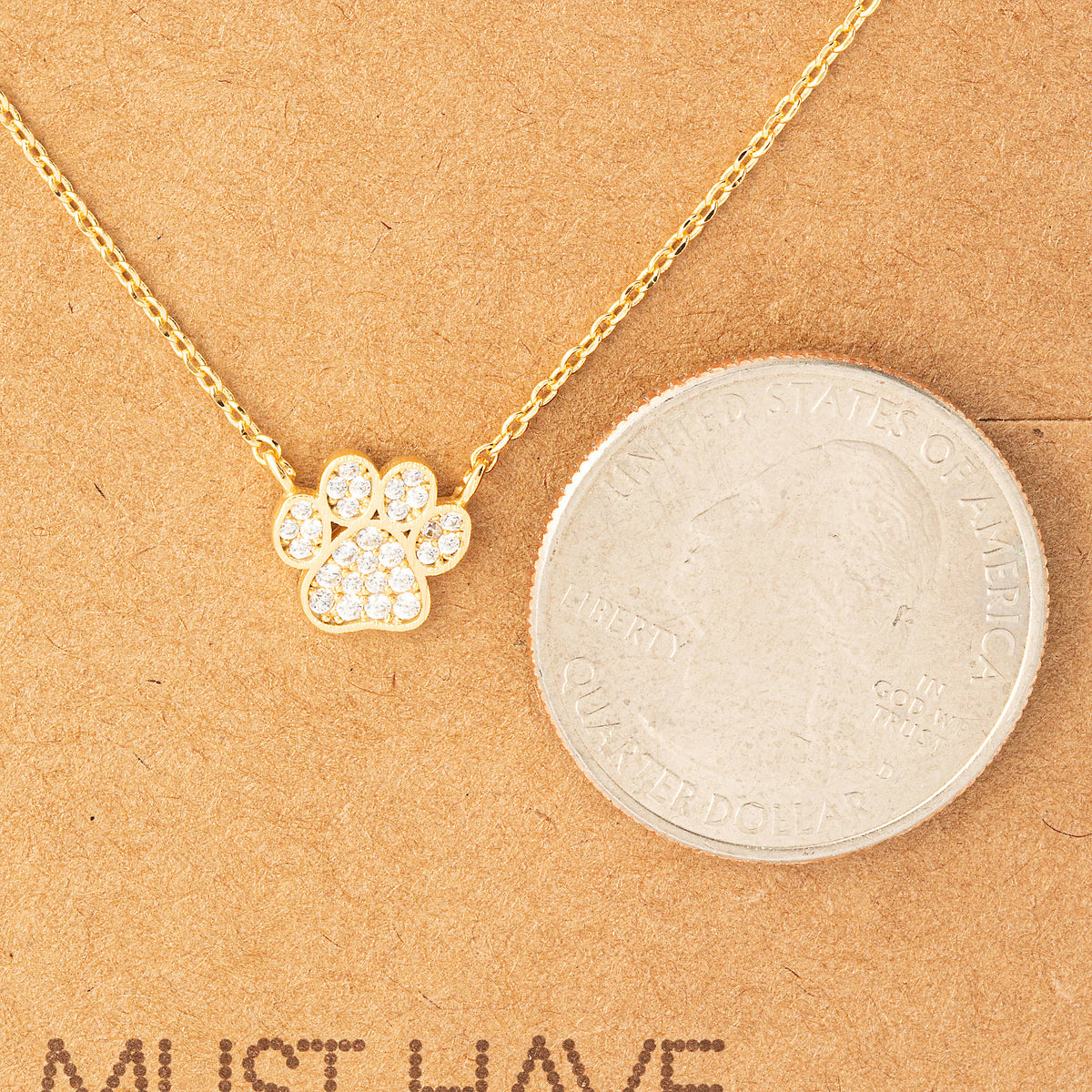 Gold Dipped Dog Paw Print Charm Necklace: G