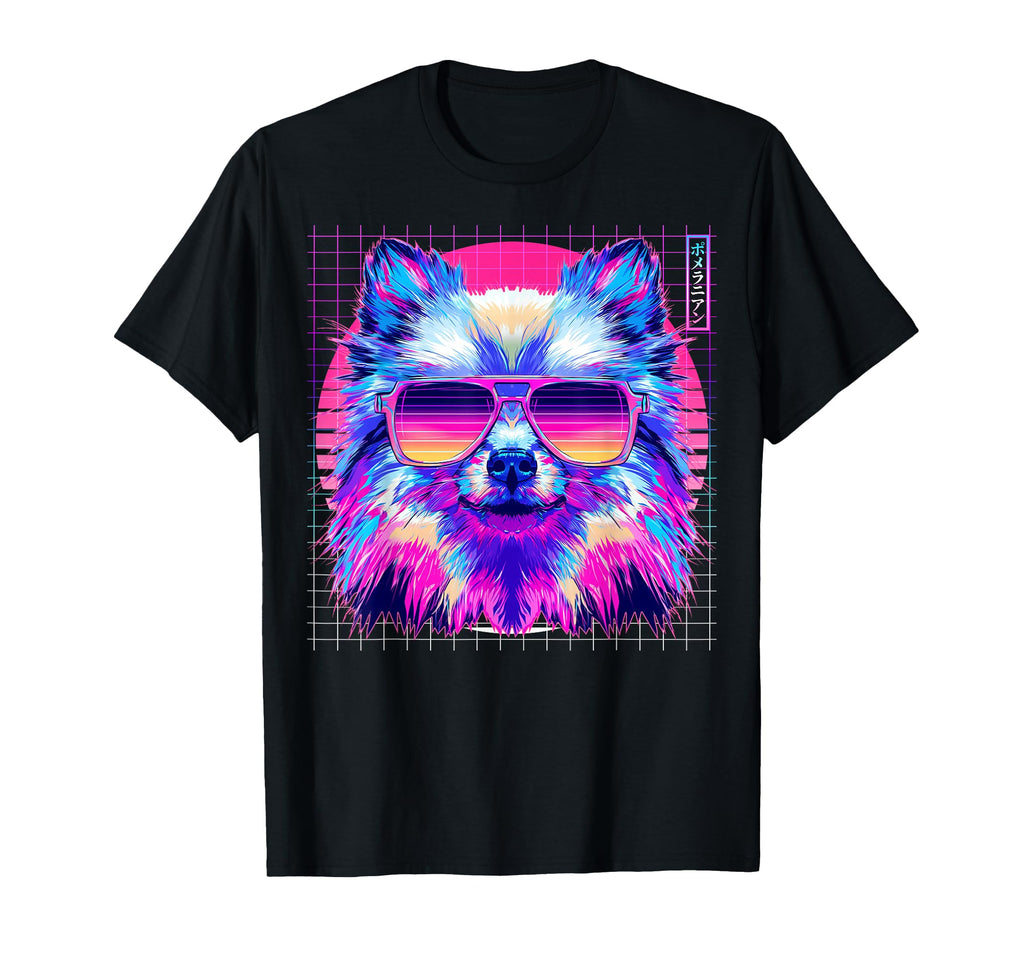 Pomeranian Sunglasses Dog Vaporwave T-Shirt - Graphic Print for Adults