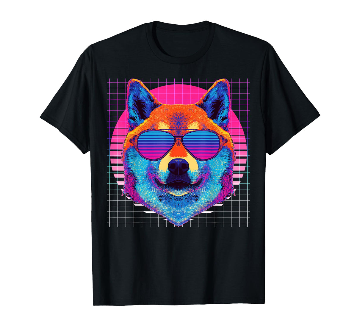 Shiba Inu Sunglasses Dog Vaporwave T-Shirt - Minimalist Print Unisex