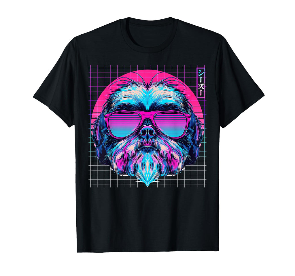 Shih Tzu Sunglasses Dog Vaporwave T-Shirt - Fun Novelty Design Unisex
