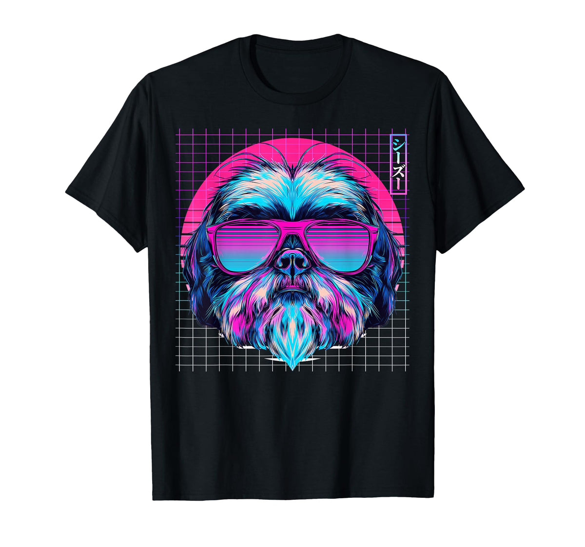 Shih Tzu Sunglasses Dog Vaporwave T-Shirt - Fun Novelty Design Unisex