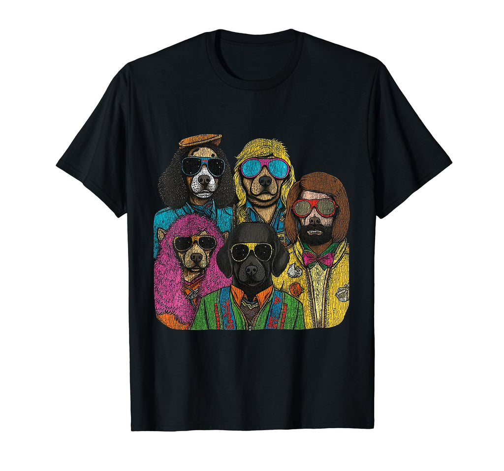 Dogs 60S Rock Vibe Illustration Dog T-Shirt - Aesthetic Graphic Men Women