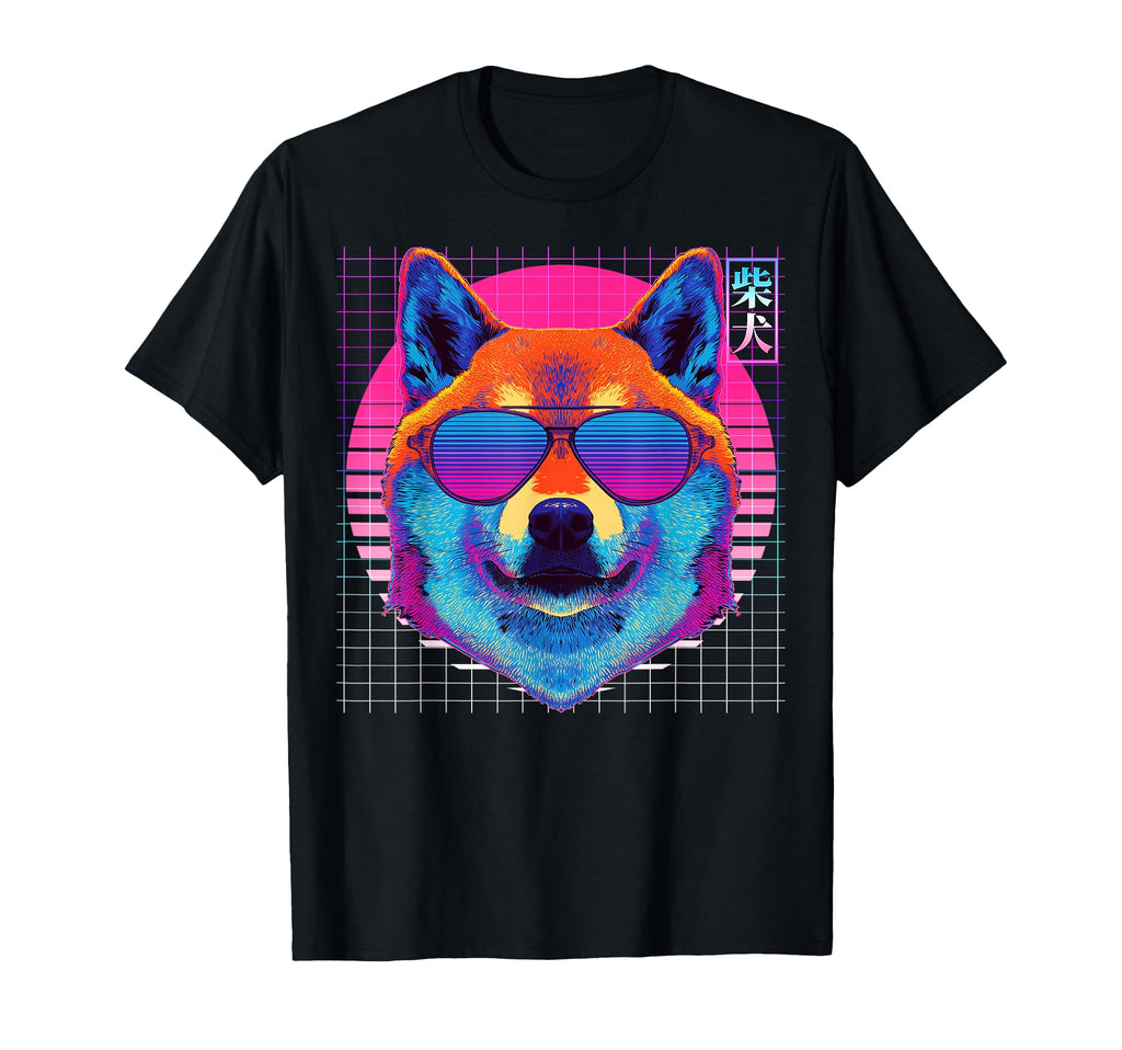 Shiba Inu Sunglasses Dog Vaporwave T-Shirt - Custom Art Print Men Women