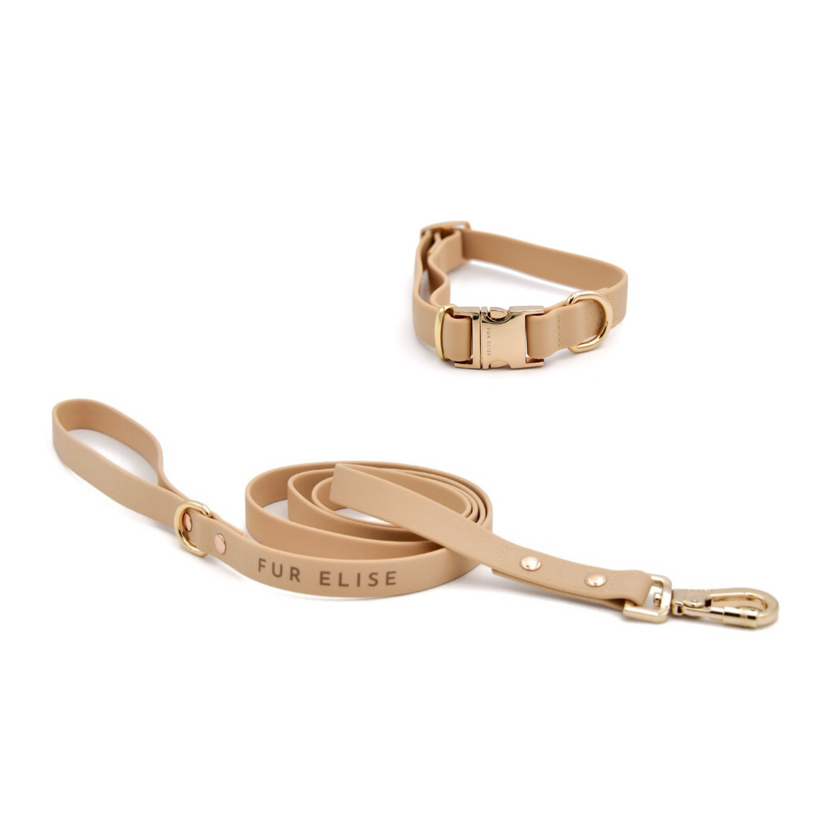 Fur Elise Dog Collar & Leash Set - Sand — included set components