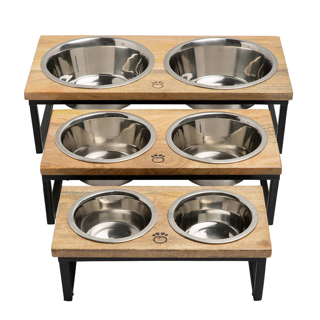 GF PET Wood & Metal Elevated Double Pet Feeder