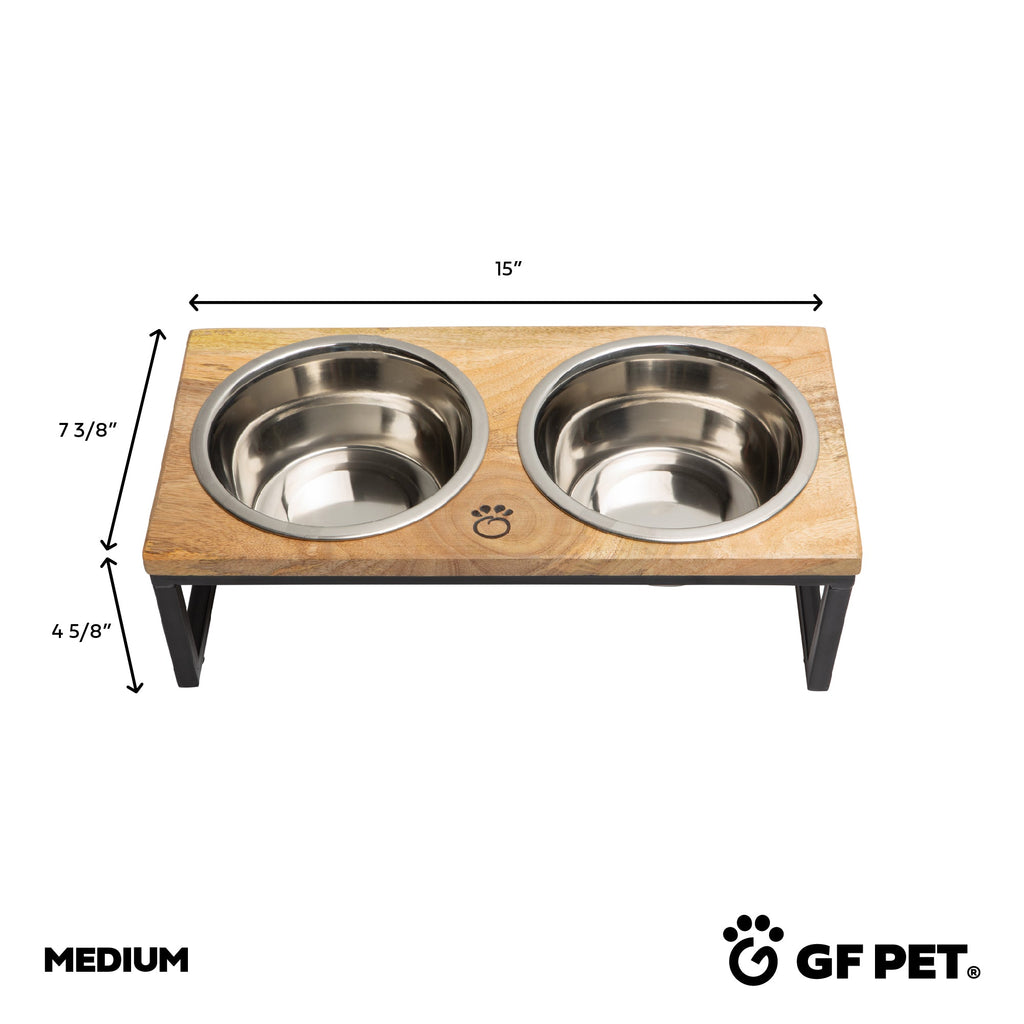 GF PET Wood & Metal Elevated Double Pet Feeder