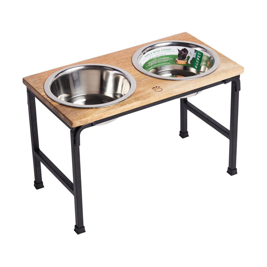 GF PET Wood & Metal Elevated Double Pet Feeder