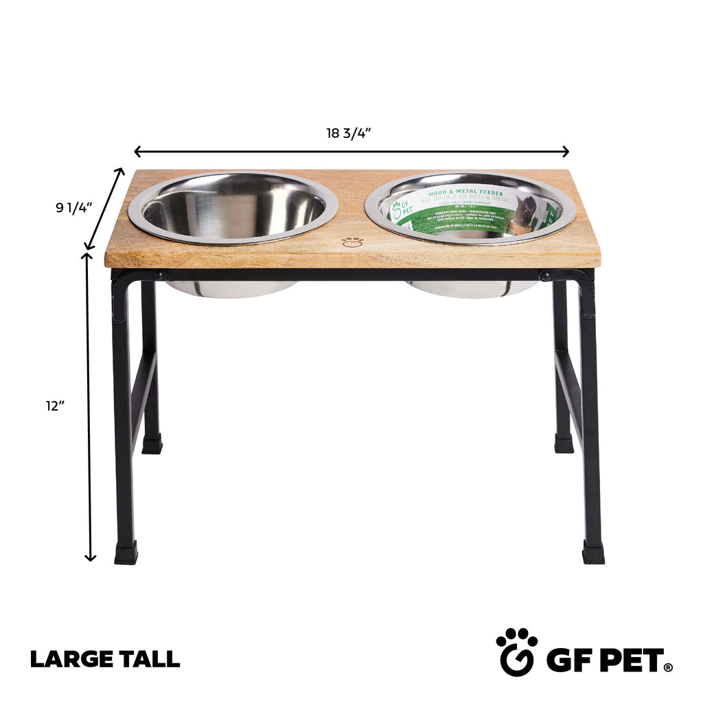 GF PET Wood & Metal Elevated Double Pet Feeder