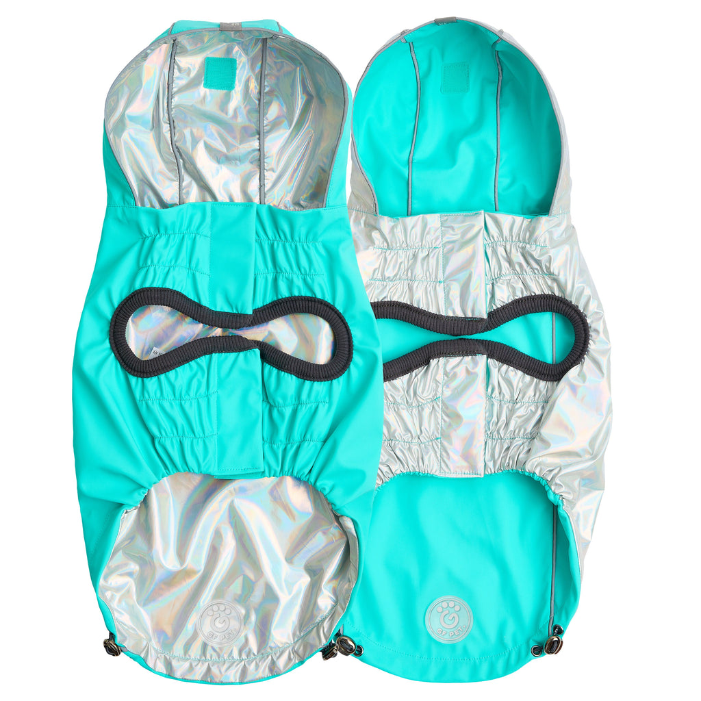 GF PET Reversible Dog Raincoat - Neon Aqua with Iridescent