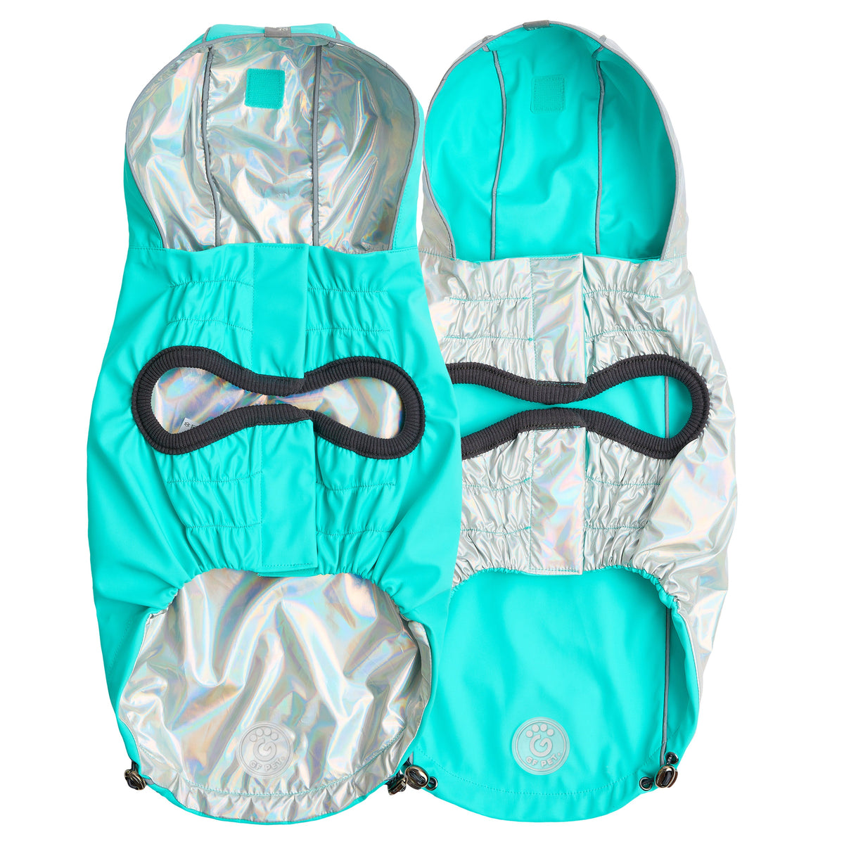 GF PET Reversible Dog Raincoat - Neon Aqua with Iridescent