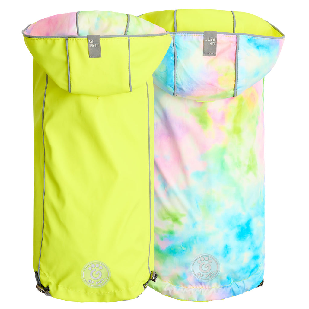 GF PET Reversible Dog Raincoat - Neon Yellow with Tie Dye