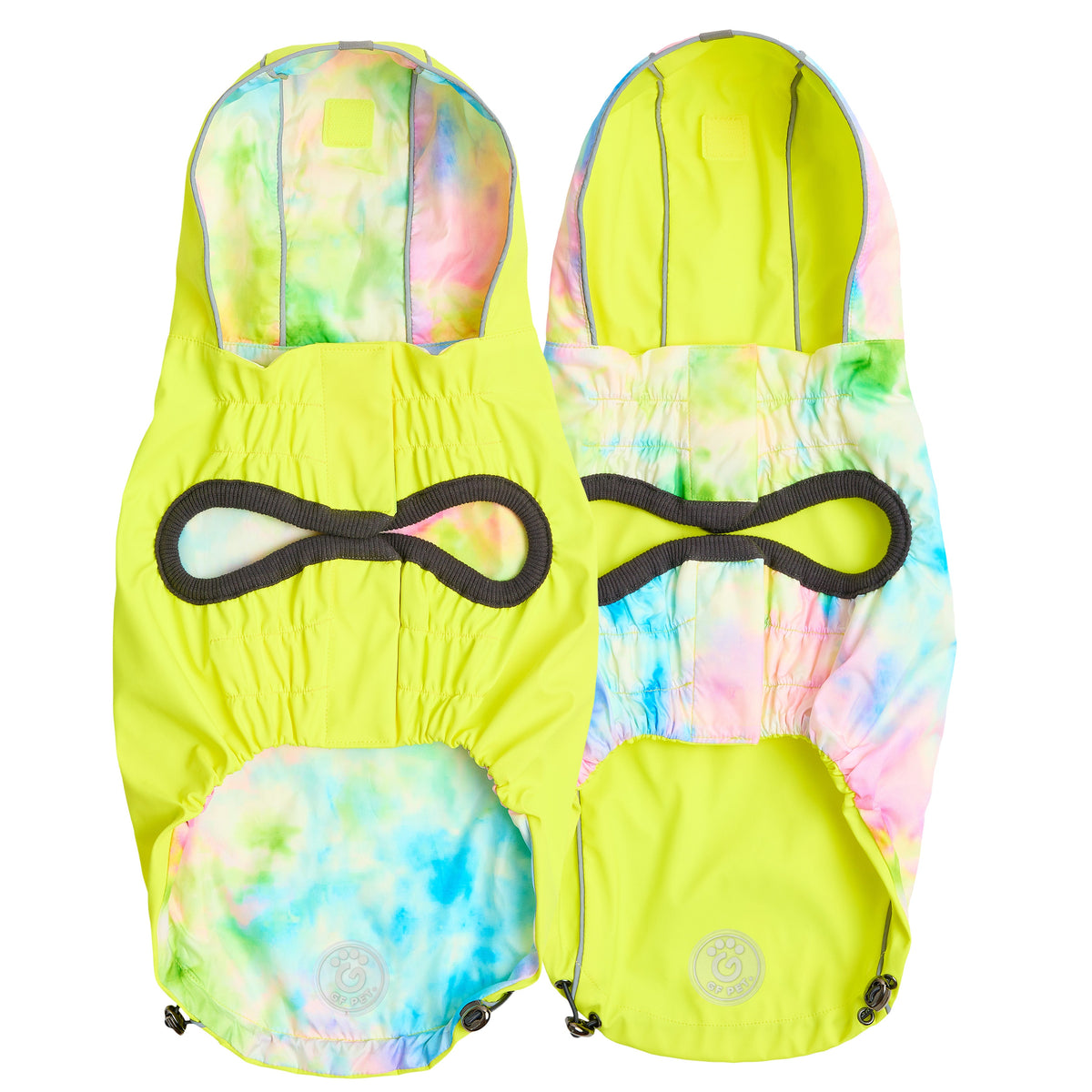 GF PET Reversible Dog Raincoat - Neon Yellow with Tie Dye