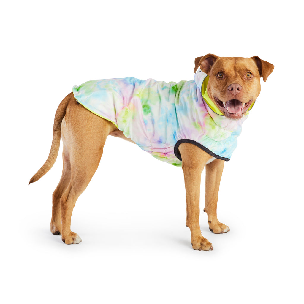 GF PET Reversible Dog Raincoat - Neon Yellow with Tie Dye