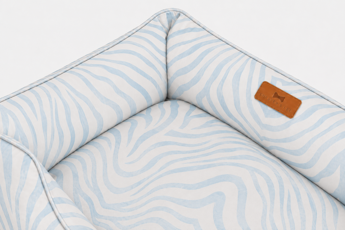 Chester & Lee - Velvet Sleeper Dog Bed Light Blue Zebra