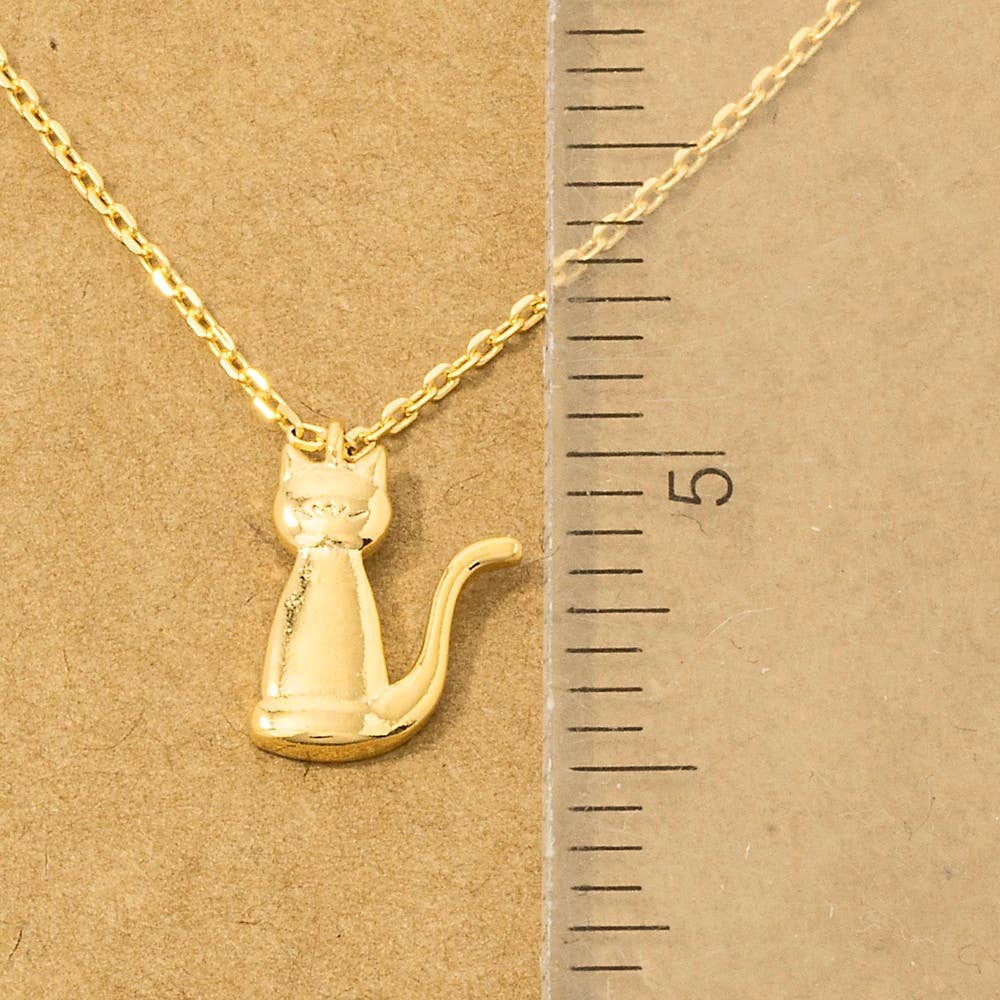 Cat Pendant Necklace: Rhodium Plated